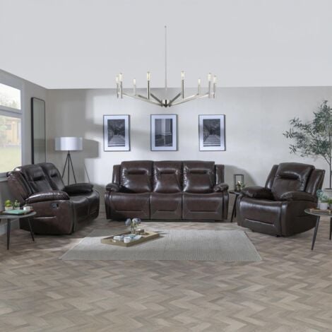 Capua Dark Brown Leather Recliner Sofa Set