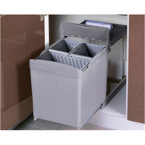 Cubo Mod.Aldo Gris Automatico M45 2X16L   - ALDO - Contenedor de 2 ó 3 compartimentos con apertura automática de la tapa (1/4)