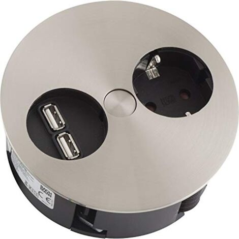 Twist Rond 1 Prise + Double USB Inox