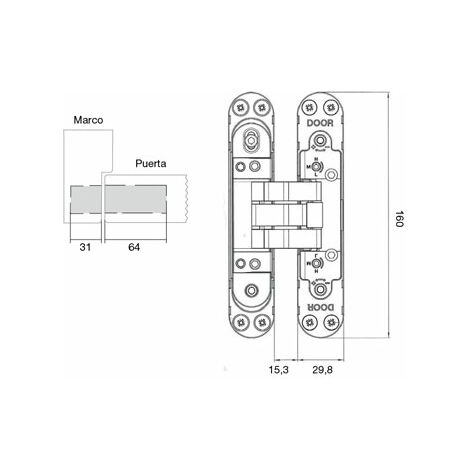 Charnière à Ressort Kubi 7 Twist Chrome Mat - KUBI 7 Charnières Kubica Twist avec ressort 7 pivots réglables sur 3 axes de 60Kg. Ouverture à 180º