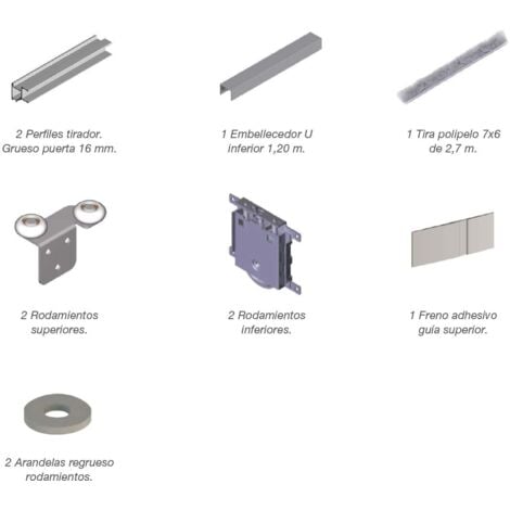 Atlantico Kit Porte RT16 Pin 2,7Mts - ATLANTICO RT16 - Kit de profilés pour portes coulissantes d'armoires encastrées