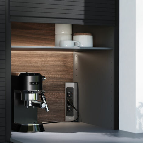 Casia2 3 Prises Noir Câble nu 2m - CASIA 2 - Multiprise superposée orientable d'angle avec prises et USB