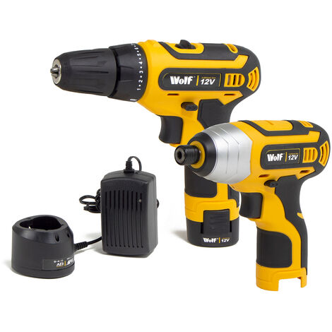 Wolf 12v Cordless Drill Impact Driver Twin Pack Kit