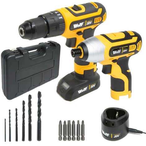 Wolf 20v Lithium Ion Combi Drill Impact Twin Pack