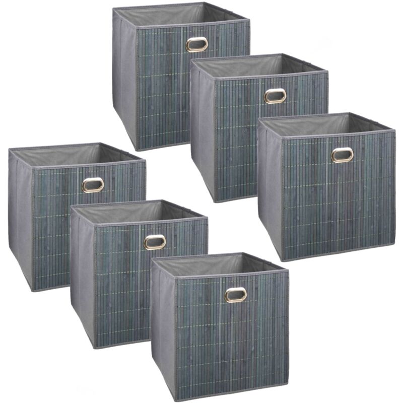 Lot de 6 Boîtes de rangement design en bambou et tissu
