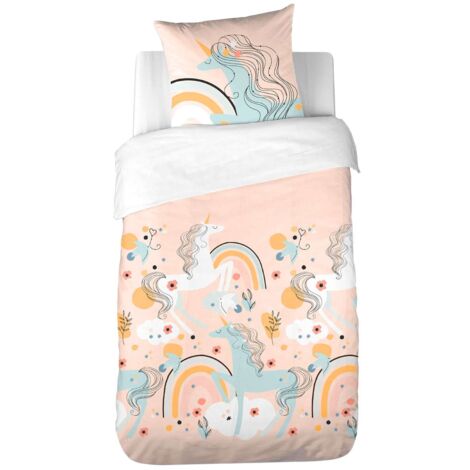 Parure de lit enfant en poly coton motif licorne
