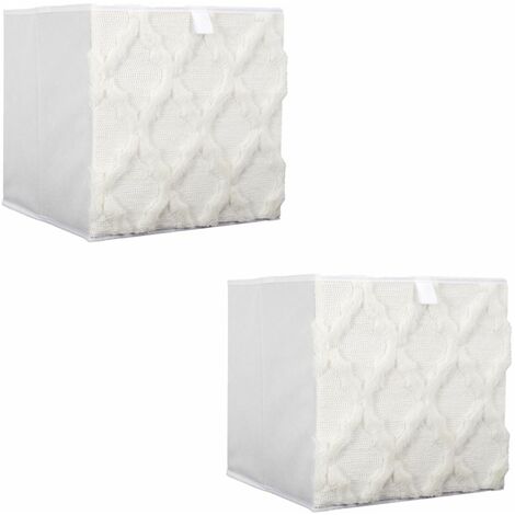 The Home Deco Factory – Lot de 2 cubes de rangement pliables en textile polyester – Dimensions 30x30x30 cm – Motif losange beige pour rangement décoratif