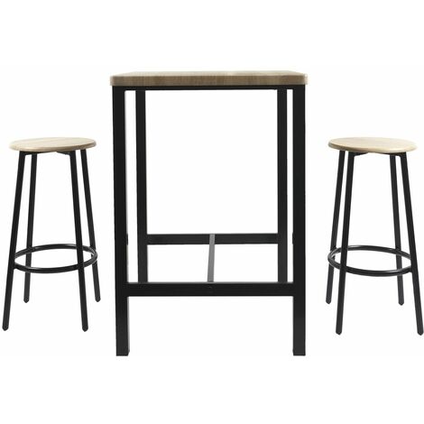 Table de bar et 2 tabourets en bois et métal KALO