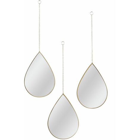 The Home Deco Factory – Lot de 3 miroirs gouttes dorés – Dimensions 19,1 x 27,2 cm – À suspendre – Plastique et verre pour intérieur moderne (1/4)