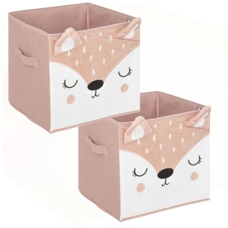 Lot de 2 boites de rangement enfant en velours biche