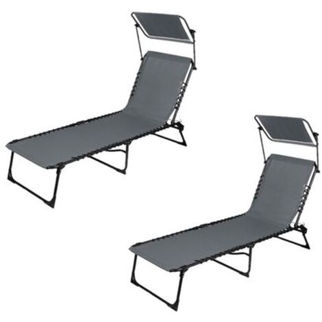 Lot de 2 bains de soleil avec coussin et pare-soleil inclinable (1/4)