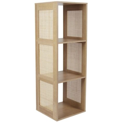 The Home Deco Factory – Étagère modulable 3 cases en cannage beige – Dimensions L. 34 x l. 32 x H. 99 cm – Panneaux de particules et rotin – Montage facile