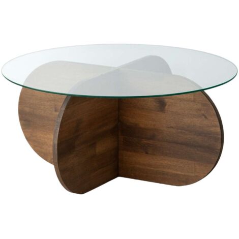 Table basse ronde en verre et bois massif LUMINIX (1/5)