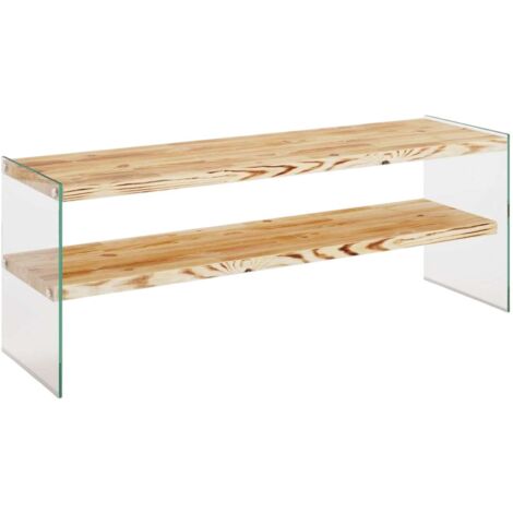 Meuble TV 1 étagère de rangement en verre et bois CRUSTALLIA (1/5)