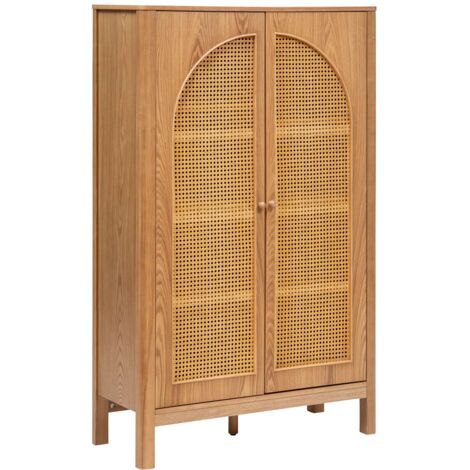 Atmosphera – Armoire 2 portes en cannage – Bois frêne – Dimensions 92,5x40x150,5 cm – 3 étagères – Style romantique et délicat