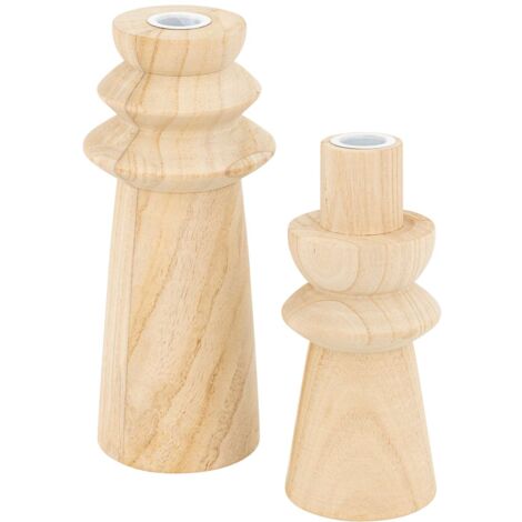 Bougeoirs En Bois De Manguier Sculpté - Lot De 2, Déco Rustique