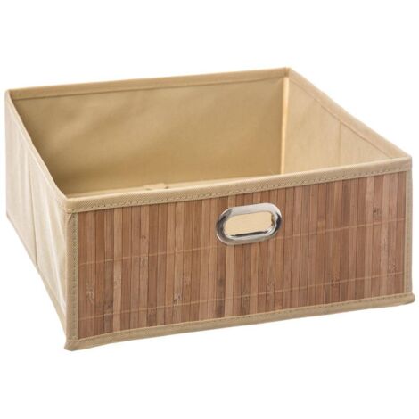 Five – Boite de rangement en bambou et tissu 31 x 14 cm – Panier pour salle de bain – Durable et esthétique – Idéal pour serviettes et accessoires (1/4)