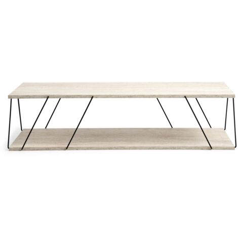 Table basse 2 niveaux effet travertin design minimaliste (1/5)
