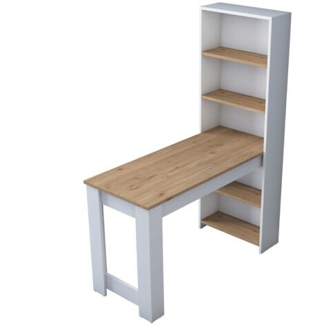 Table de salle à manger 4 étagères de rangement – Bois et verre – Longueur 89 cm x Largeur 50 cm x Hauteur 75 cm – Meuble multifonctionnel – Toilinux