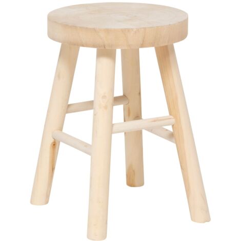 Atmosphera – Tabouret d'appoint en bois de Paulownia clair – Assise ronde 28 cm – Hauteur 41 cm – Piètement renforcé – Style ethnique (1/4)