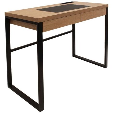 The Home Deco Factory – Bureau droit en bois et métal 100x50,3x74 cm – Tiroir et sous-main intégré – Design industriel pour bureau à domicile