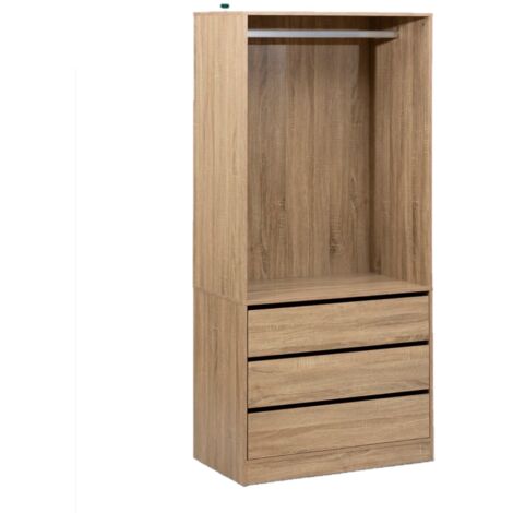 Five Simply Smart – Dressing 3 tiroirs avec penderie – Dimensions 80x48x180 cm – Structure en MDF – Finition beige moderne pour chambre ou entrée