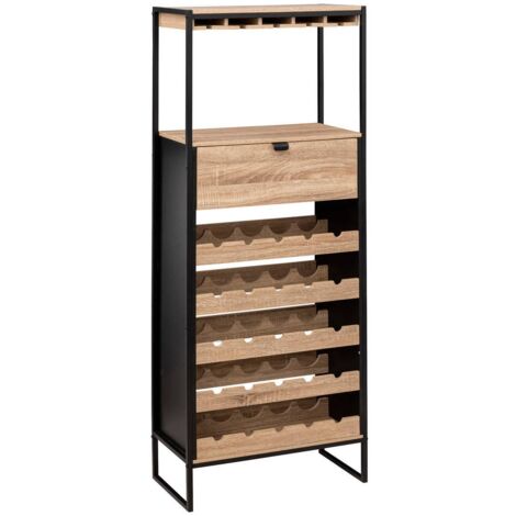 5Five Simply Smart – Meuble bar range bouteilles 25 bouteilles et 15 verres H 160 cm – Panneaux aggloméré et MDF – Tiroir pour accessoires