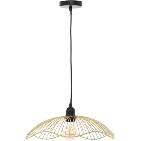 Atmosphera – Suspension dorée 34 cm – Canopée en métal filaire – Ajustable en hauteur – Culot E27 pour ampoule à filament – Pour petits espaces (1/5)
