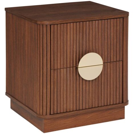 Atmosphera – Table de chevet marron 45x40cm – Bois MDF certifié FSC® – 2 tiroirs avec poignées en acier – Effet cannelé élégant