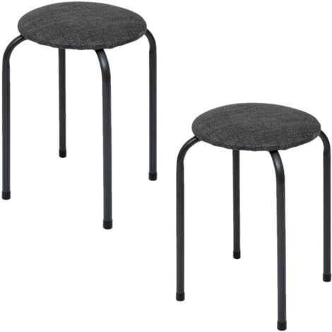 Lot de 2 tabourets d'appoint en métal et tissu chiné FLEXY