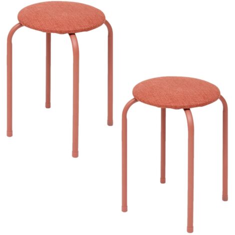 Lot de 2 tabourets d'appoint en métal et tissu chiné FLEXY