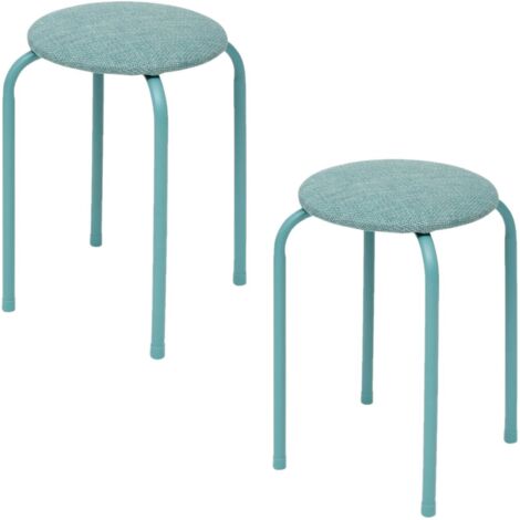 Lot de 2 tabourets d'appoint en métal et tissu chiné FLEXY