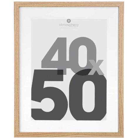 Atmosphera – Cadre photo en bois naturel 40x50cm – Panneau MDF – Installation murale facile – Décoration moderne pour salon et chambre