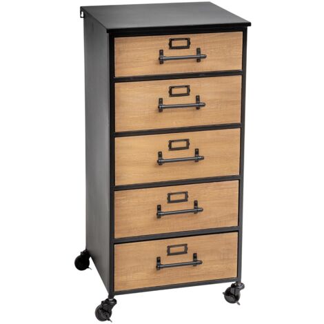 Atmosphera – Chiffonnier noir 5 tiroirs – Dimensions L. 42 x l. 42,8 x H. 87 cm – Bois de sapin et métal – Design industriel pour salon ou chambre (1/10)