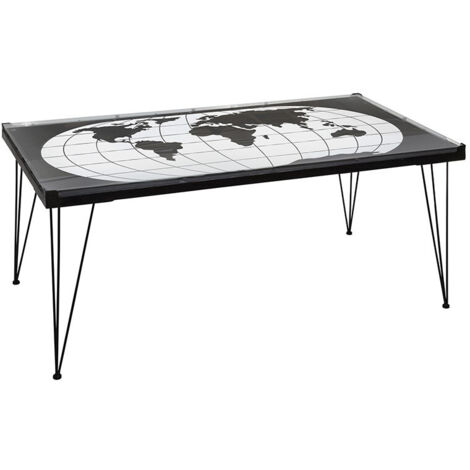 Table basse en métal imprimé mappemonde (1/4)