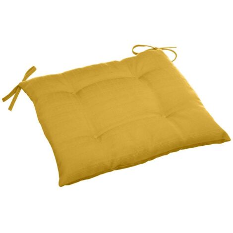 Galette de chaise carrée 4 points Korai jaune moutarde 40x40x4cm en polyester - Hespéride