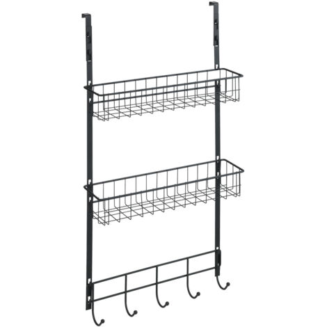 Wenko – Étagère de cuisine multifonction à suspendre – Métal peint par poudrage noir – 2 paniers et 5 crochets – Installation sans outil – 39x75x10 cm (1/5)