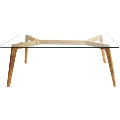 The Home Deco Factory – Table basse rectangulaire en verre trempé et bois d'hévéa – Dimensions L. 110 x l. 60 x H. 45 cm – Design moderne pour intérieur minimaliste