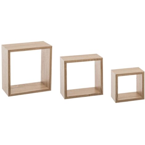 5Five Simply Smart – Lot de 3 étagères murales cube en MDF effet chêne – Fixations invisibles – Dimensions S/M/L pour rangement décoratif (1/4)