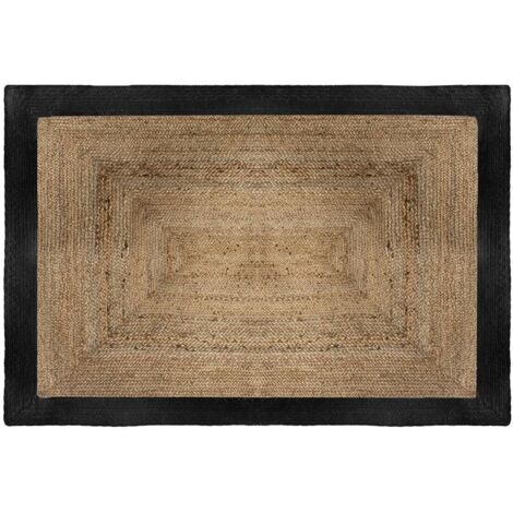 Atmosphera – Tapis kilim jute naturel 120x170 cm – Bord noir – Épaisseur 1 cm – Anti-acariens – Facile à nettoyer