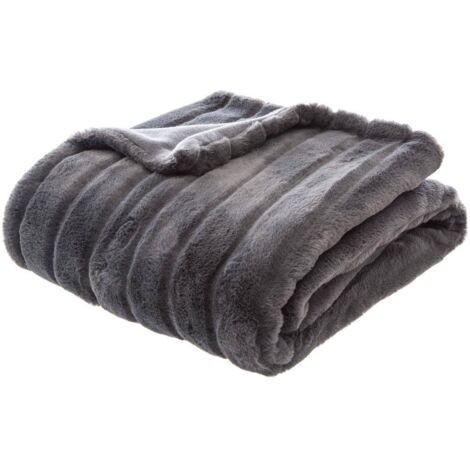 Plaid 120x160 fausse fourrure Manoir gris Atmosphera