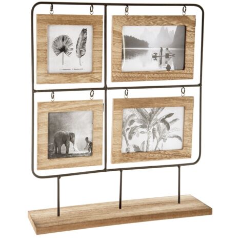 Atmosphera – Cadre pêle-mêle multivues à poser 4 photos en bois MDF et métal – Dimensions 36 x 42 cm – Design naturel pour intérieur moderne