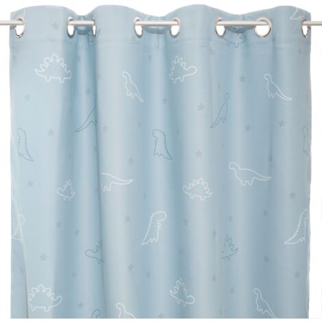 Atmosphera – Rideau enfant phosphorescent dinosaures 140x250 cm – Effet lumineux doux – 100% polyester – Accroche œillets en métal