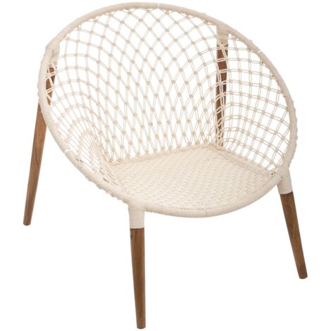 Atmosphera – Fauteuil relax en fils naturels – Structure en fer – Tressage coton – Pieds en bois de manguier – Dimensions 90x90x85 cm (1/10)