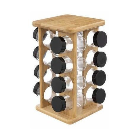 Présentoir à épices rotatif 16 pots en bambou et verre (1/2)