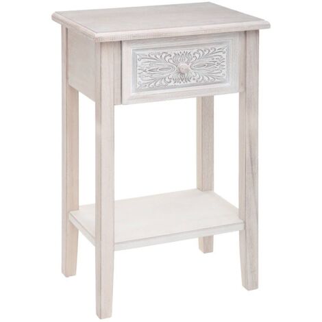 Atmosphera – Table de chevet bois 1 tiroir – Dimensions 45x30x67,5 cm – Bois de Paulownia et MDF – Effet bois blanchi – Parfaite pour chambres exiguës (1/7)