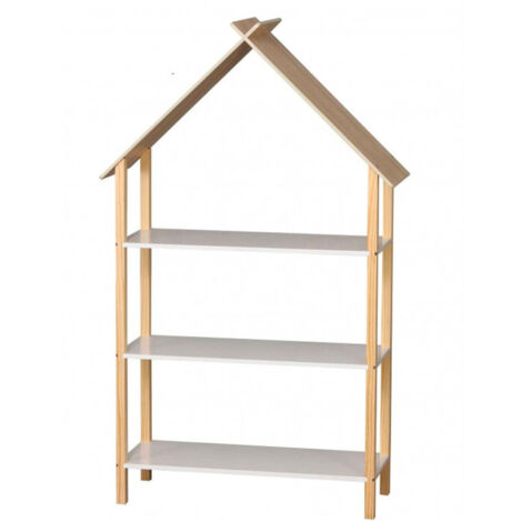 Étagère Bibliothèque Maison Bois et Blanc Chambre Enfant - Hauteur 131cm (1/3)