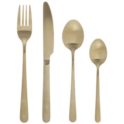 Ménagère 24 pièces en acier inoxydable – Finition brillante dorée – Compatible lave-vaisselle – Pour repas quotidiens et occasions spéciales – Secret De Gourmet
