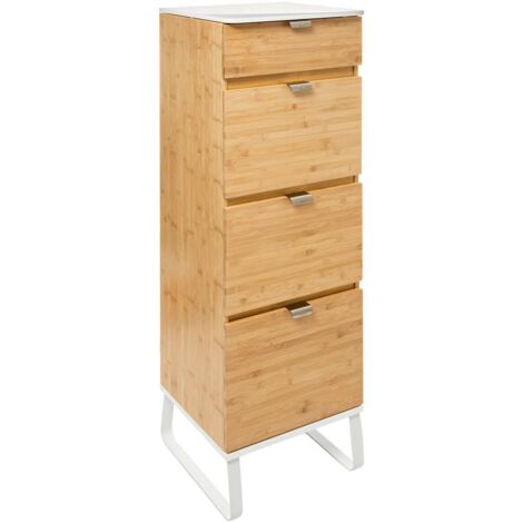 5Five Simply Smart – Chiffonnier en bambou 3 tiroirs avec miroir intégré – Dimensions L. 33 cm x P. 33 cm x H. 130,5 cm – Design moderne pour chambre ou salle de bain