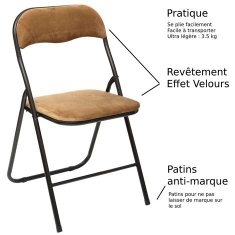 Chaise pliante effet velours - Longueur 52, Largeur 44, Hauteur 79cm - Or